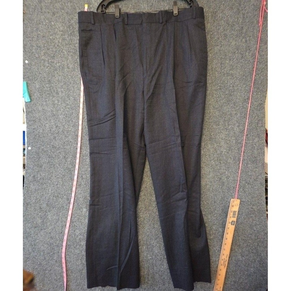 Lands' End Dress Pants Mens 44x32 Blue Wool Classic Fit Pleated Long Big Tall
